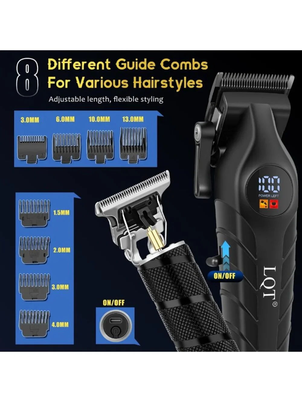 Men's 4-in-1 Cordless Hair Clippers & Trimmer Kit, Waterproof Groomer & T-Blade